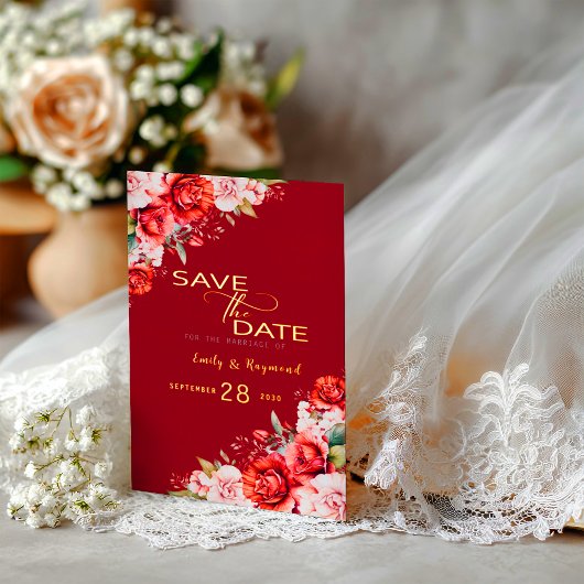 Terracotta  Blush Floral Wedding Save The Date Folie Uitnodiging