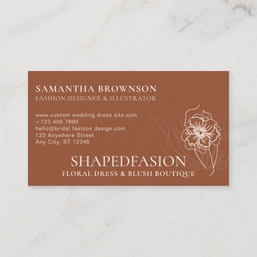 Terracotta Blush Flower Prom Dresses Seamstress Visitekaartje (Achterkant)