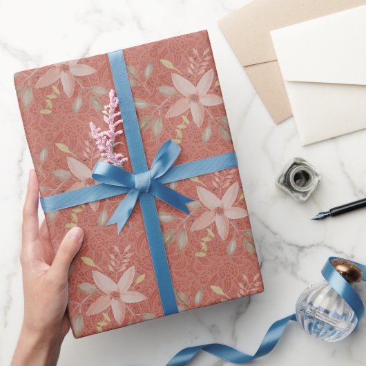 Terracotta Blush Kant Waterverf Cadeaupapier (Geschenken)