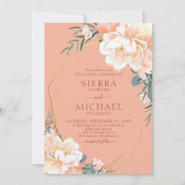 Terracotta Blush Peach Cream Gold Floral Wedding Kaart