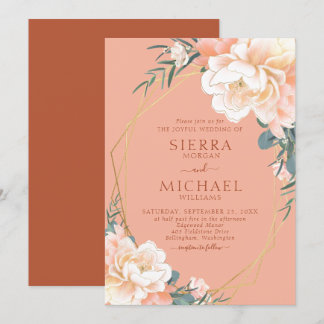 Terracotta Blush Peach Cream Gold Floral Wedding Kaart
