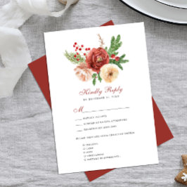 Terracotta Blush Pink Floral Pine Foliage Weddensc RSVP Kaartje