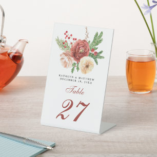 Terracotta Blush Pink Floral Pine Winter Wedding Reclamebord Met Voetstuk