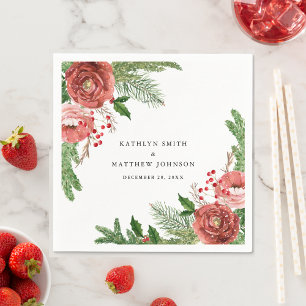 Terracotta Blush Pink Floral Pine Winter Wedding Servet