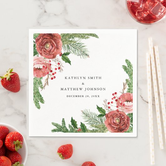 Terracotta Blush Pink Floral Pine Winter Wedding Servet
