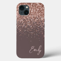 Terracotta Blush Pink Rose Gold Glitter Monogram