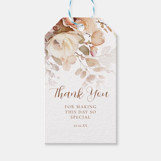 Terracotta Blush Roze Bloemige Bedankt Cadeaulabel (Voorkant)