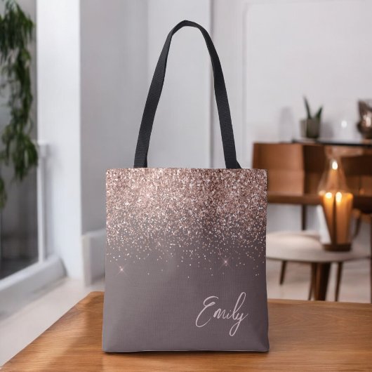 Terracotta Blush Roze Roze Gouden Glitter Monogram Tote Bag