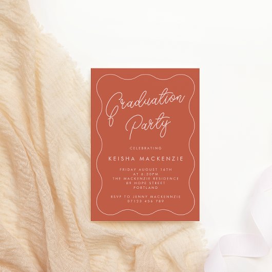 Terracotta & Blush Squiggle Graduation Party Kaart