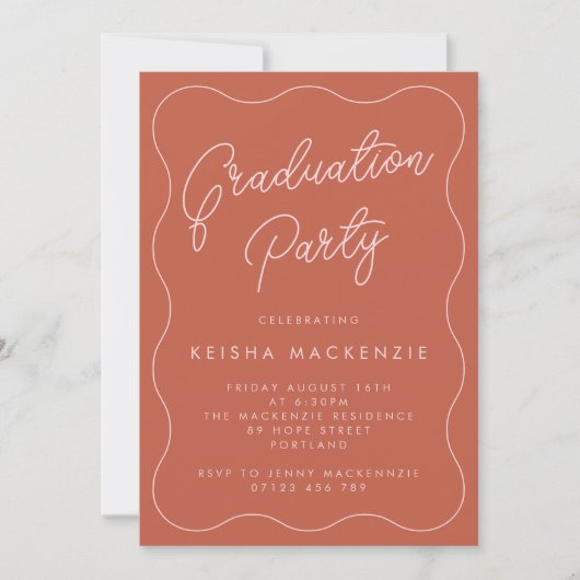 Terracotta & Blush Squiggle Graduation Party Kaart (Voorkant)