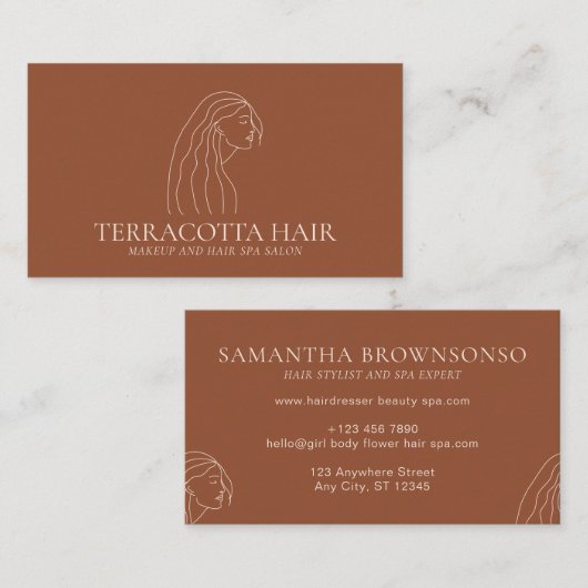 Terracotta Blush Woman Feminine Hair Salon Visitekaartje (Voorkant / Achterkant)
