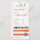 Terracotta Boarding Pass Bestemming Bruiloft Kaart (Voorkant)