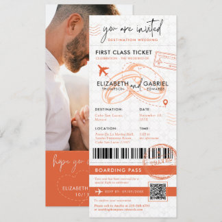 Terracotta Boarding Pass Bestemming Bruiloft Kaart