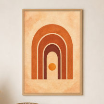 Terracotta Bogen bij Schemering Gouache Boho Kunst