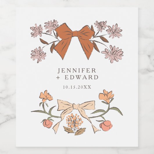 Terracotta Bogen & Bloesems Huwelijk Wijn Etiket (Enkel label)