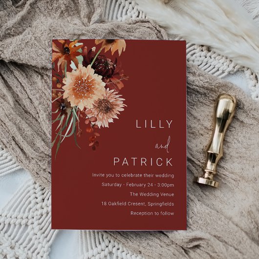 Terracotta Boheemse bruiloft: herfst zomer Kaart