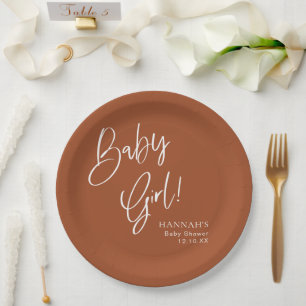 Terracotta Bohemian Aardse Meisje Baby shower Papieren Bordje