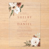 Terracotta Bohemian Bloemen Alle Seizoenen Bruilof Acryl Uitnodigingen (Voorkant)