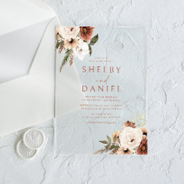 Terracotta Bohemian Bloemen Alle Seizoenen Bruilof Acryl Uitnodigingen