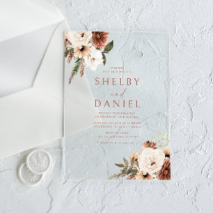 Terracotta Bohemian Bloemen Alle Seizoenen Bruilof Acryl Uitnodigingen