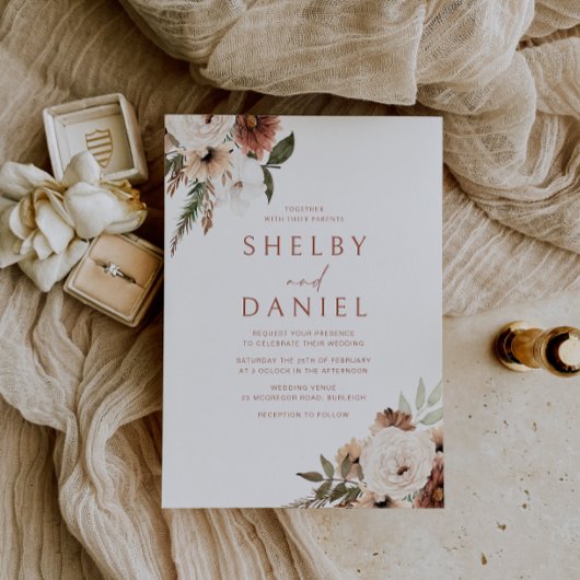 Terracotta Bohemian Bloemen Alle Seizoenen Bruilof Kaart