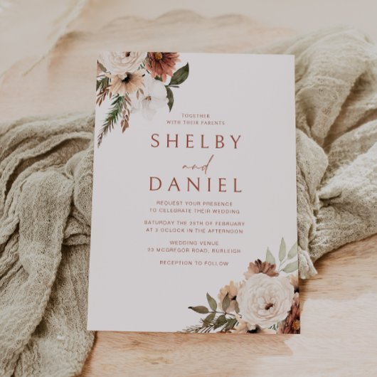 Terracotta Bohemian Bloemen Alle Seizoenen Bruilof Kaart