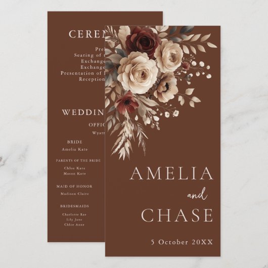 Terracotta Bohemian Bloemen Wedding Programma (Voorkant / Achterkant)