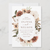 Terracotta Bohemian Bloemenkrans Lijst bruiloft Kaart (Voorkant)