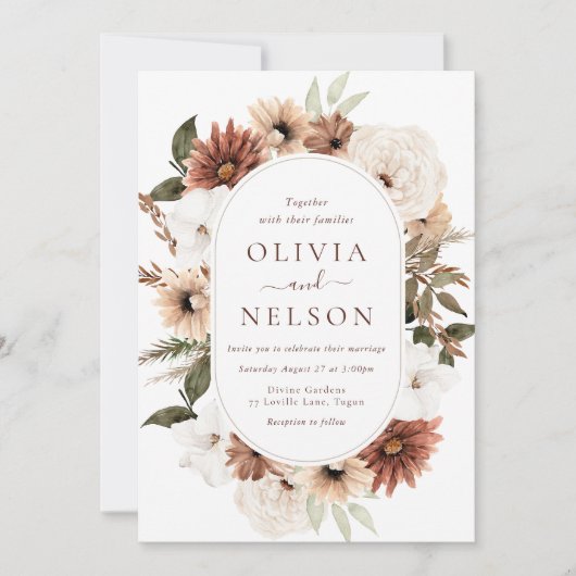 Terracotta Bohemian Bloemenkrans Lijst bruiloft Kaart (Voorkant)