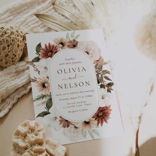 Terracotta Bohemian Bloemenkrans Lijst bruiloft Kaart