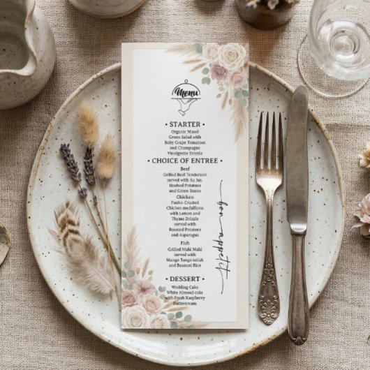 Terracotta Bohemian Chic Wedding Menu