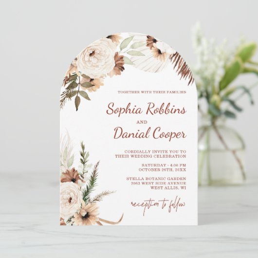 Terracotta Bohemian Floral Aardse bruiloft Kaart (Staand voorkant)