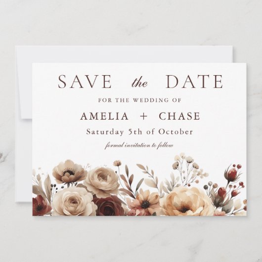 Terracotta Bohemian Floral Wedding Save The Date (Voorkant)