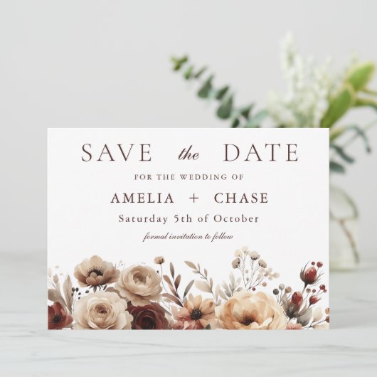 Terracotta Bohemian Floral Wedding Save The Date (Staand voorkant)