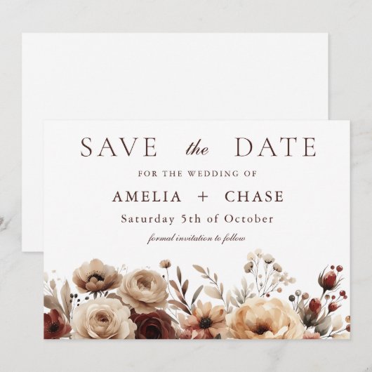 Terracotta Bohemian Floral Wedding Save The Date (Voorkant / Achterkant)