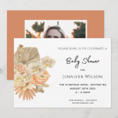 terracotta bohemian gras foto baby shower save the date (Voorkant / Achterkant)