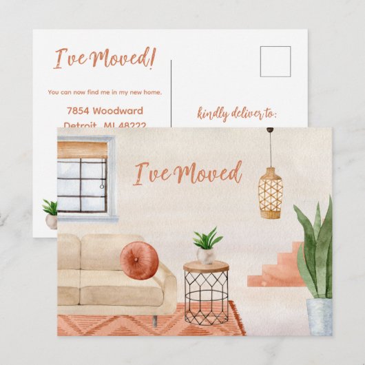 Terracotta Bohemian Moving Announcement Briefkaart (Voorkant / Achterkant)
