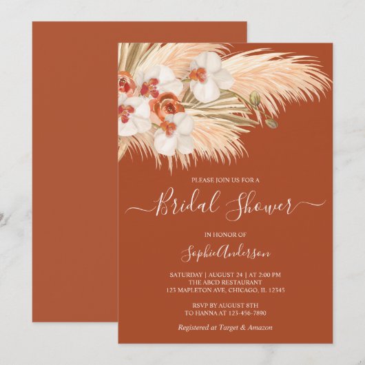 Terracotta Bohemian Pampas Grass Vrijgezellenfeest Kaart (Voorkant / Achterkant)