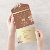 Terracotta Bohemian Pampas Grass Wedding All In One Uitnodiging (Afscheurbaar)