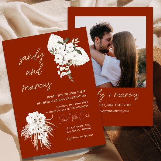 Terracotta Bohemian Photo Wedding Kaart