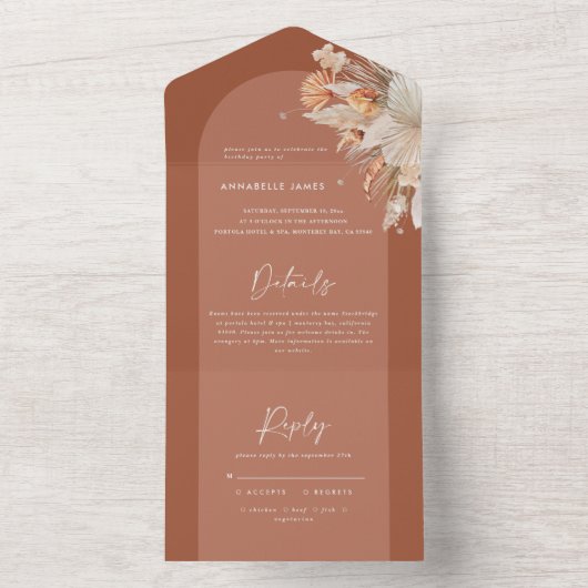 terracotta bohian pampas all in one uitnodiging (Binnen)