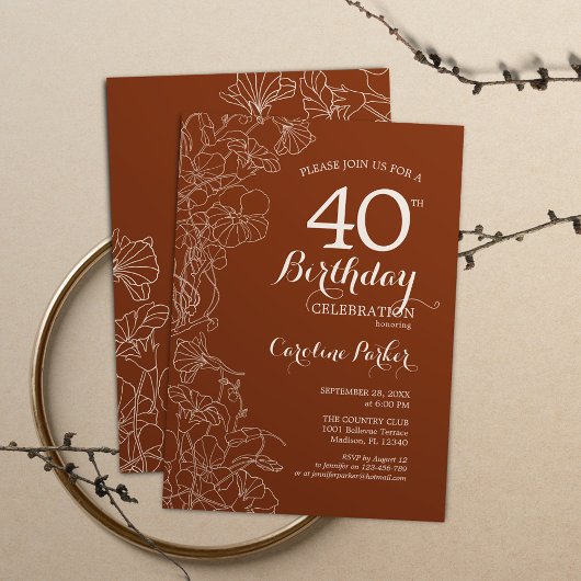 Terracotta Boho 40th Birthday Party Kaart