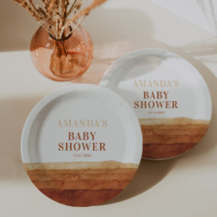 Terracotta Boho Abstract Baby shower Papieren Bordje