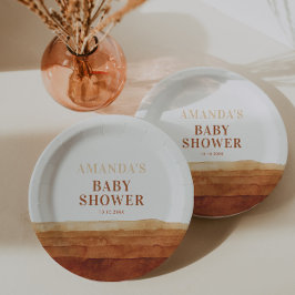 Terracotta Boho Abstract Baby shower Papieren Bordje