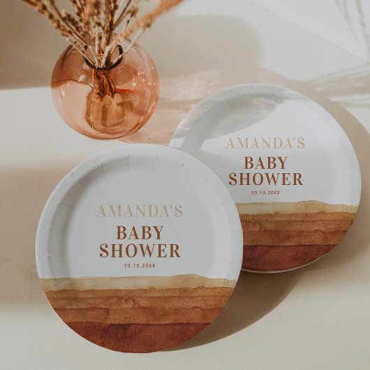 Terracotta Boho Abstract Baby shower Papieren Bordje