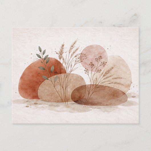 Terracotta Boho Abstract Botanical Watercolor Briefkaart (Voorkant)
