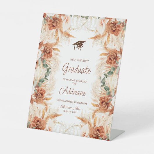 Terracotta Boho Afstuderen Adressteken Reclamebord Met Voetstuk (Voorkant)