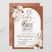 Terracotta Boho Arch Floral Stroller Baby shower Kaart (Voorkant / Achterkant)
