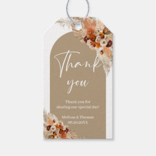 Terracotta boho arch verbrand oranje koperbruiloft cadeaulabel