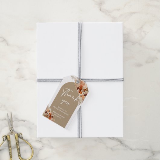 Terracotta boho arch verbrand oranje koperbruiloft cadeaulabel (Met Touw)